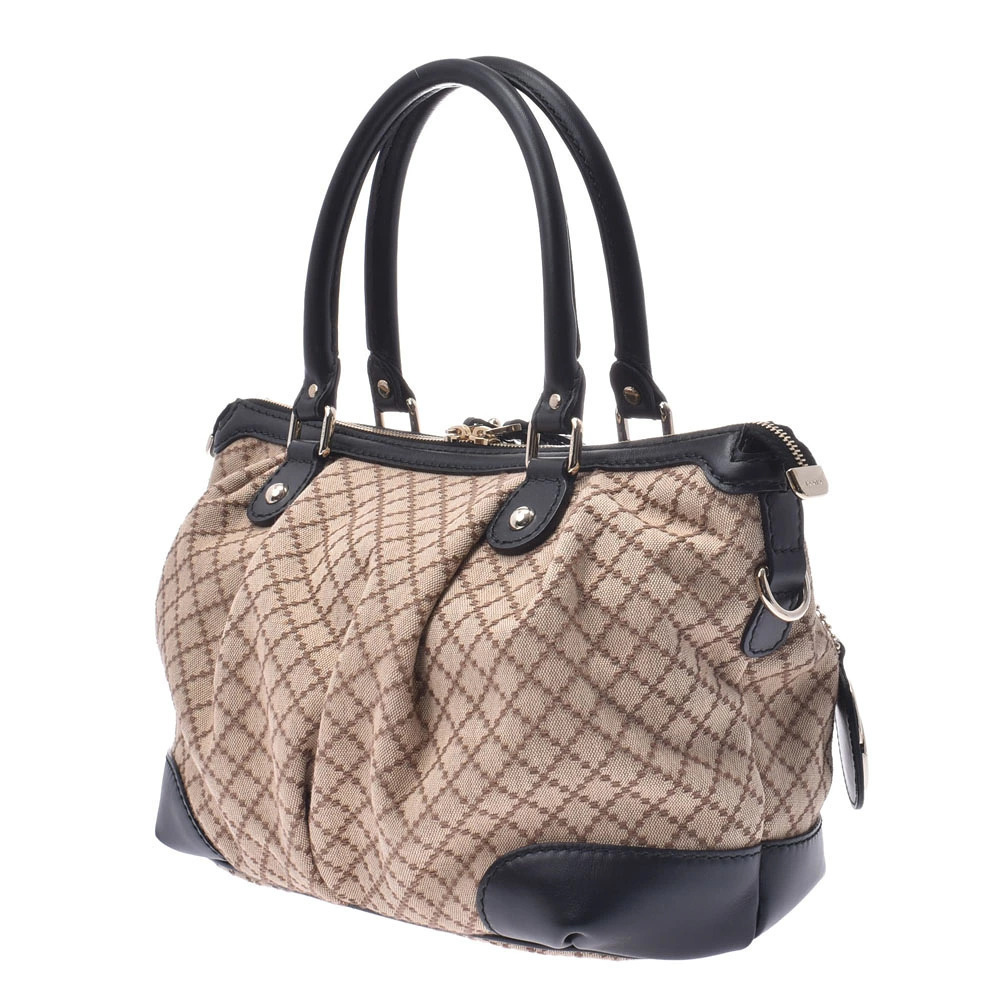 Gucci Canvas Diamante Black Bag Leather Beige